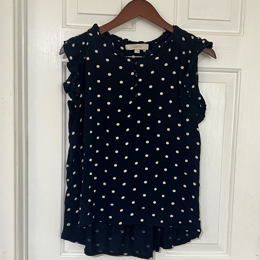 LOFT Dark Blue Polka Dot Blouse